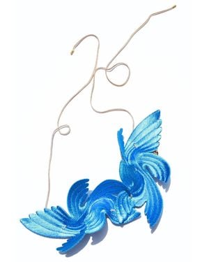 Nana Watanabe Joy Bird Wing Sculptural Embroidered Statement Necklace - Blue
