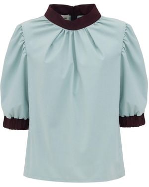 Julia Allert Textured Short Sleeve Blouse - Blue