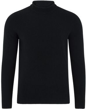 Paul James Knitwear Lambswool Arden Narrow Mock Turtle Neck Jumper - Black