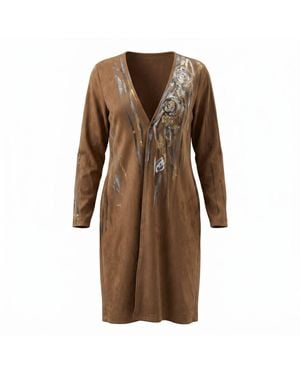 Saniya Khan Neutrals Faux Suede Hand Painted Jacket - Brown