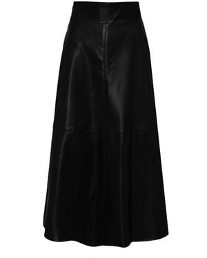 The Extreme Collection Jet Faux Leather Skirt Midi With Sleek Silhouette And Statement Style - Black