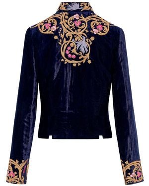 Beatrice von Tresckow Embroidered Velvet Valerie Cropped Jacket - Blue