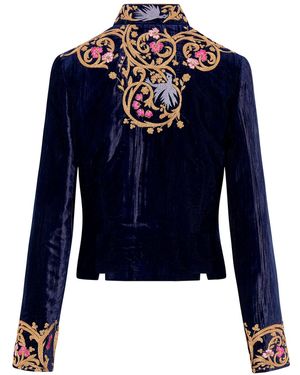 Beatrice von Tresckow Embroidered Velvet Valerie Cropped Jacket - Blue