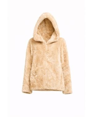 Tantra Spain Sl Neutrals Faux Fur Jacket With Hood, And Zipper Closure - Natural