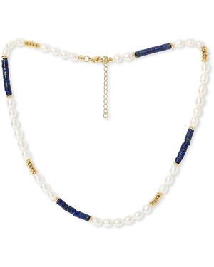 Pearls of the Orient Online Nova Oval Cultured Freshwater Pearl Necklace With Lapis & Beads - Metallic