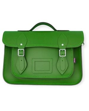 Zatchels Classic Handmade Leather Satchel 13 Inch - Green