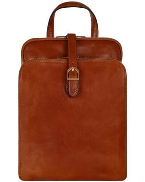 Time Resistance Convertible Leather Backpack Shoulder Bag Cognac - Brown