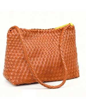 Rimini Hand Weaving Vegan Leather Shoulder Bag 'Suzy' - Brown