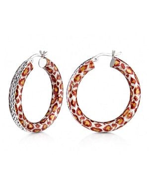 Gold & Honey Leopard Print Diamond Cut Hoop Earrings - Metallic