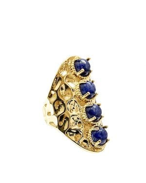Farra Vintage Style Lapis Stone Chunky Ring Adjustable - Metallic