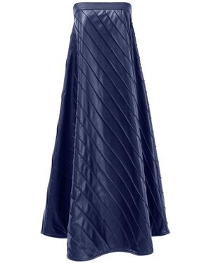 Kargede Faux Leather Strapless Maxi Dress – Diagonal Pleated Gown - Blue