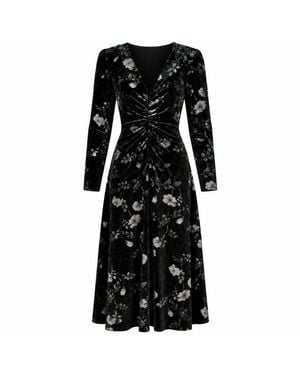 Traffic People Swan Song Metallic Floral Long Sleeve Blain Midi Dress - Black