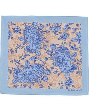 lords of harlech Neutrals Hudson Roma Floral Merino Handkerchief Pocket Square - Blue
