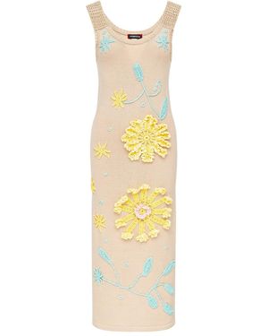 Andreeva Neutrals Butter Daisy Knit Dress With Handmade Embroidery - Metallic