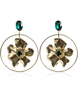 Laura Gray Hayden Emerald Flower Hoop Earrings - Metallic