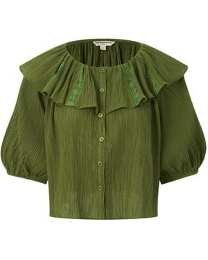 Pecanpepperpelican Moss Balloon Sleeve Top - Green