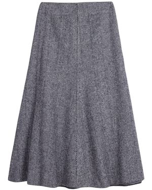 Nocturne Herringbone Pattern Flared Midi Skirt - Gray