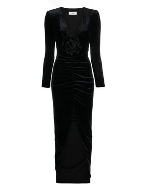 Nissa Floral-Detailing Velvet Dress - Black