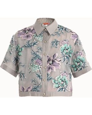 Lalipop Design Cropped Jacquard Organza Jacket - Gray