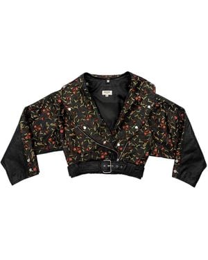 Zasta Studio Toxic Garden Embroidered Crop Leather Jacket - Black