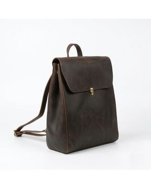 Touri Handmade Worn Look Genuine Leather Slim Backpack - Black