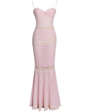 Miss Circle New York Pallas Lace Trim Crochet Mermaid Maxi Dress - Pink