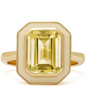 Augustine Jewels Citrine And Cream Enamel Cocktail Ring - Metallic