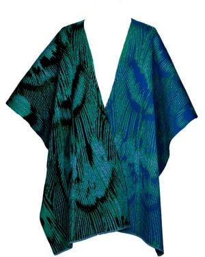 Essien & Emre Pavo Silva Merino Wool Colour Block Knit Poncho - Blue