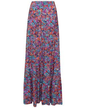 STATE OF GEORGIA The Sky High Waisted Maxi Skirt Floral Explosion Raspberry - Purple