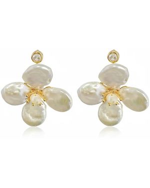 Angel Barocco Neutrals Baroque Pearls Flowers Earrings - Metallic