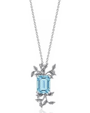 Unaloe Aquamarine-Coloured Gemstone Leaf Convertible Necklace & Brooch – Sterling - Metallic