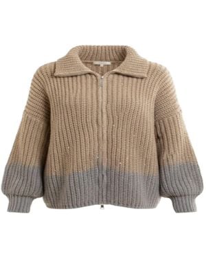 Saachi Zip Up Sequin Cardigan - Brown