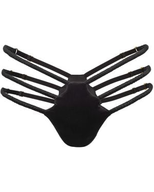 Black Heart Lingerie Strappy Silk Thong - Black