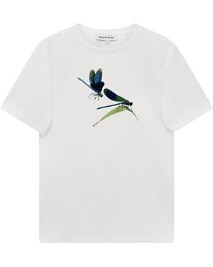 Sour Figs Metallic Damselfly Print T-Shirt - White