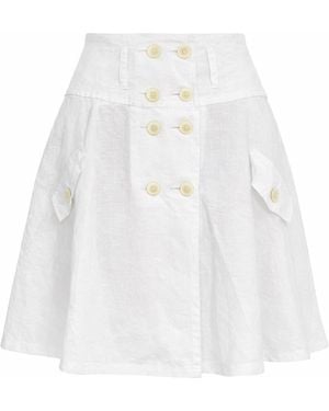 Conquista Button-Front A-Line Cotton Skirt - White