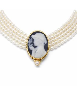 Vintouch Italy Audrey Cameo Necklace With Pearls - Blue