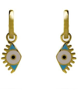 Ebru Jewelry Vermeil Hoop & Enamel Protection Evil Eye Dangle Earrings - Metallic