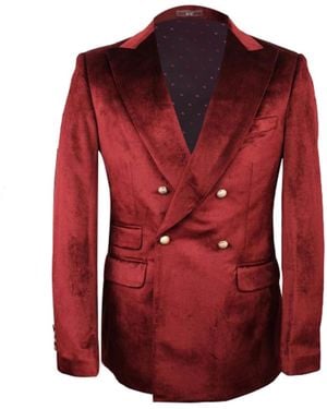 DAVID WEJ Maison Velvet Double Breasted Peak Lapel Two Piece Suit – Burgundy - Red
