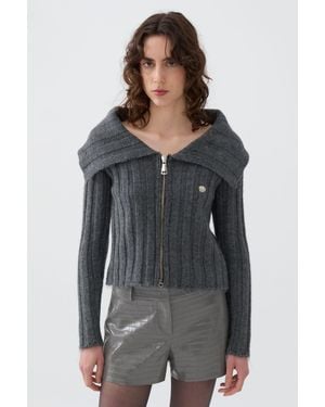 Nocturne Knit Cardigan With Metal Seal Detail - Black