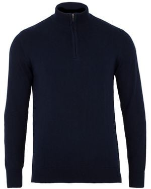 Paul James Knitwear Lightweight Foster Cotton Zip Neck Jumper - Blue