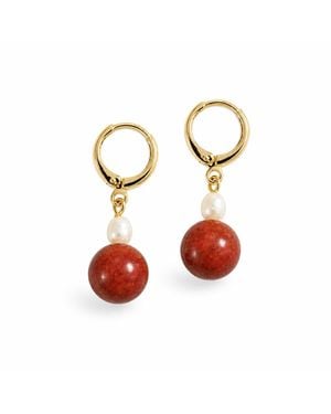 Saéa Coral And Freshwater Pearl Huggie Drop Earrings - Multicolor