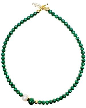 Farra Minimalistic Round Malachite & Freshwater Pearls Necklace - Green