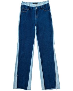 Circular Path Loose Denim Wide Leg Trousers - Blue