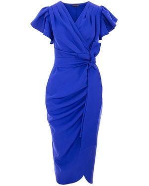 concept A trois Wrap Cocktail Dress With Ruffles - Blue