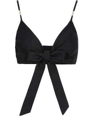Mandragora Capri Linen Tie-Front Top - Black