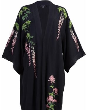 Artemis Muse Wisteria & Chrysanthemum Embroidered & Fully Lined Long Kimono - Black