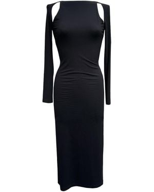 Imaatu La Vie En Rose Cold-Shoulder Cut-Out Sculpting Elastic Viscose Midi Dress Long Sleeves - Black