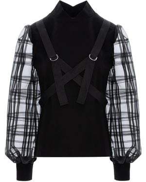 Larisa Dragna Blouse With Sheer Sleeves And Harness Detail - Black