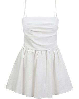 House of Ika Draped Pleat Linen Mini Dress - White