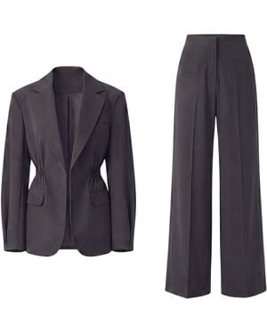 BLUZAT Suit With Waist Accentuated Blazer And Wide-Leg Pants - Blue